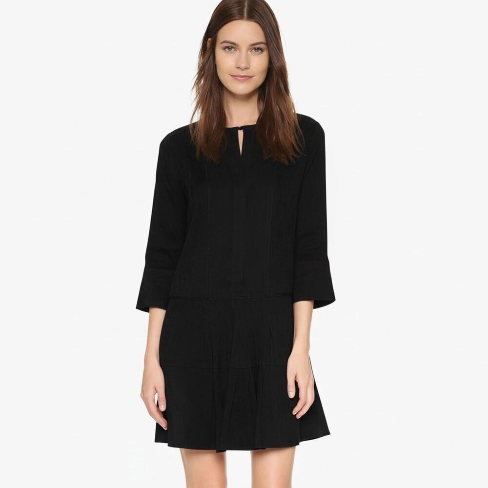 VINCE Women's Linen Pleated Drop-Waist Dress Black Size 6 Minimalist Luxury